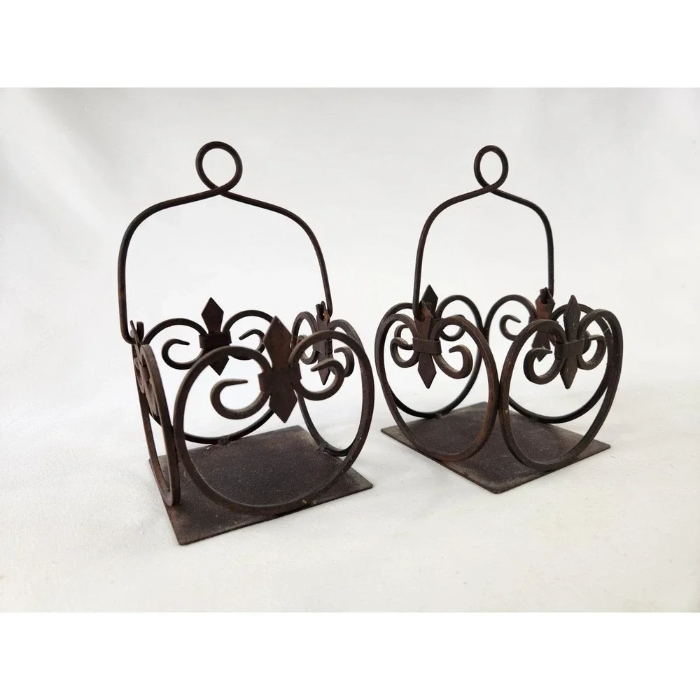 Set Home Interiors Wrought Iron Candle Pillar Holders Votive Bronze Fleur Basket